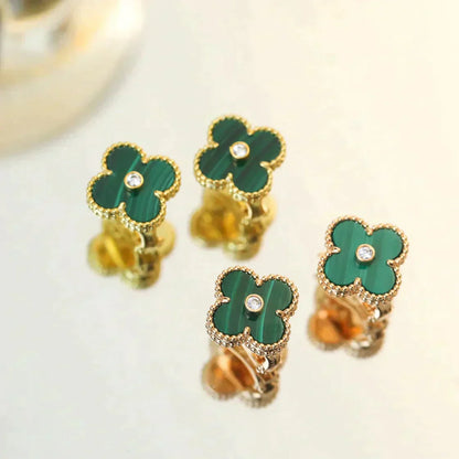 [LUXE]CLOVER MEDIUM 1 MOTIFS MALACHITE DIAMOND EARRINGS