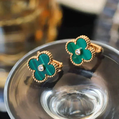 [LUXE]CLOVER MEDIUM 1 MOTIFS MALACHITE DIAMOND EARRINGS