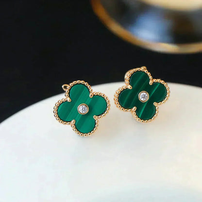 [LUXE]CLOVER MEDIUM 1 MOTIFS MALACHITE DIAMOND EARRINGS