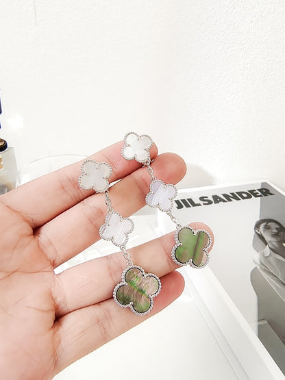 [LUXE]CLOVER 3 MOTIFS CHALCEDONY DARK MOP SILVER EARRINGS
