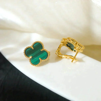 [LUXE]CLOVER MEDIUM 1 MOTIFS MALACHITE  EARRINGS