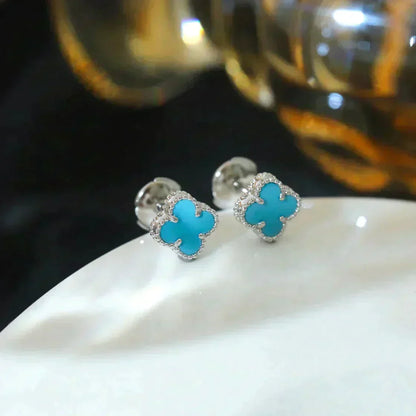 [LUXE]CLOVER MINI 9.5MM ONYX STUD EARRINGS SILVER