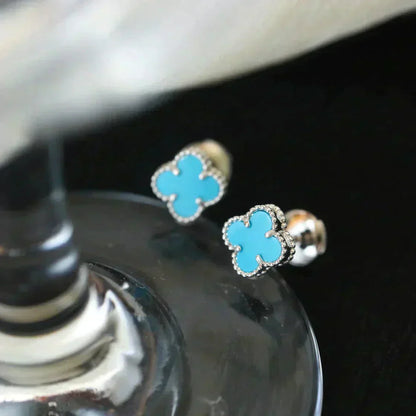 [LUXE]CLOVER MINI 9.5MM ONYX STUD EARRINGS SILVER