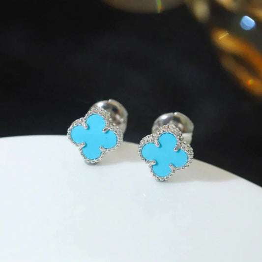 [LUXE]CLOVER MINI 9.5MM ONYX STUD EARRINGS SILVER