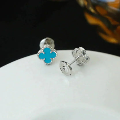 [LUXE]CLOVER MINI 9.5MM ONYX STUD EARRINGS SILVER
