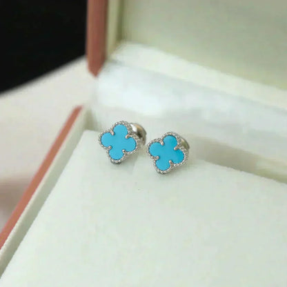 [LUXE]CLOVER MINI 9.5MM ONYX STUD EARRINGS SILVER