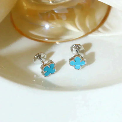 [LUXE]CLOVER MINI 9.5MM ONYX STUD EARRINGS SILVER