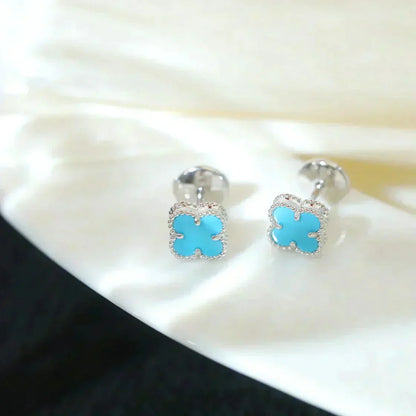 [LUXE]CLOVER MINI 9.5MM ONYX STUD EARRINGS SILVER