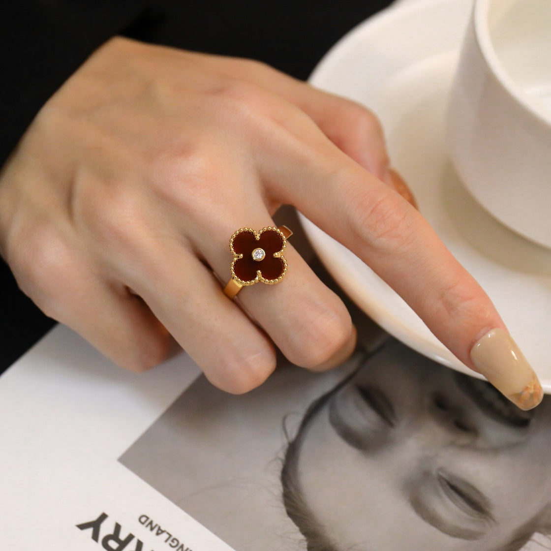 [LUXE]CLOVER CARNELIAN RING ROSE GOLD DIAMOND