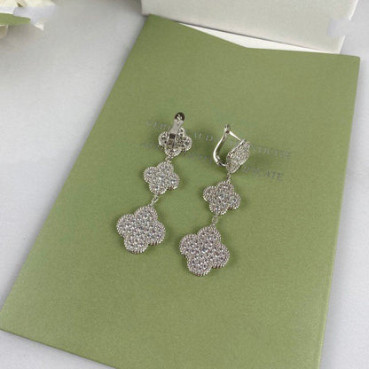 [LUXE]CLOVER 3 MOTIF DIAMOND SILVER DROP EARRINGS