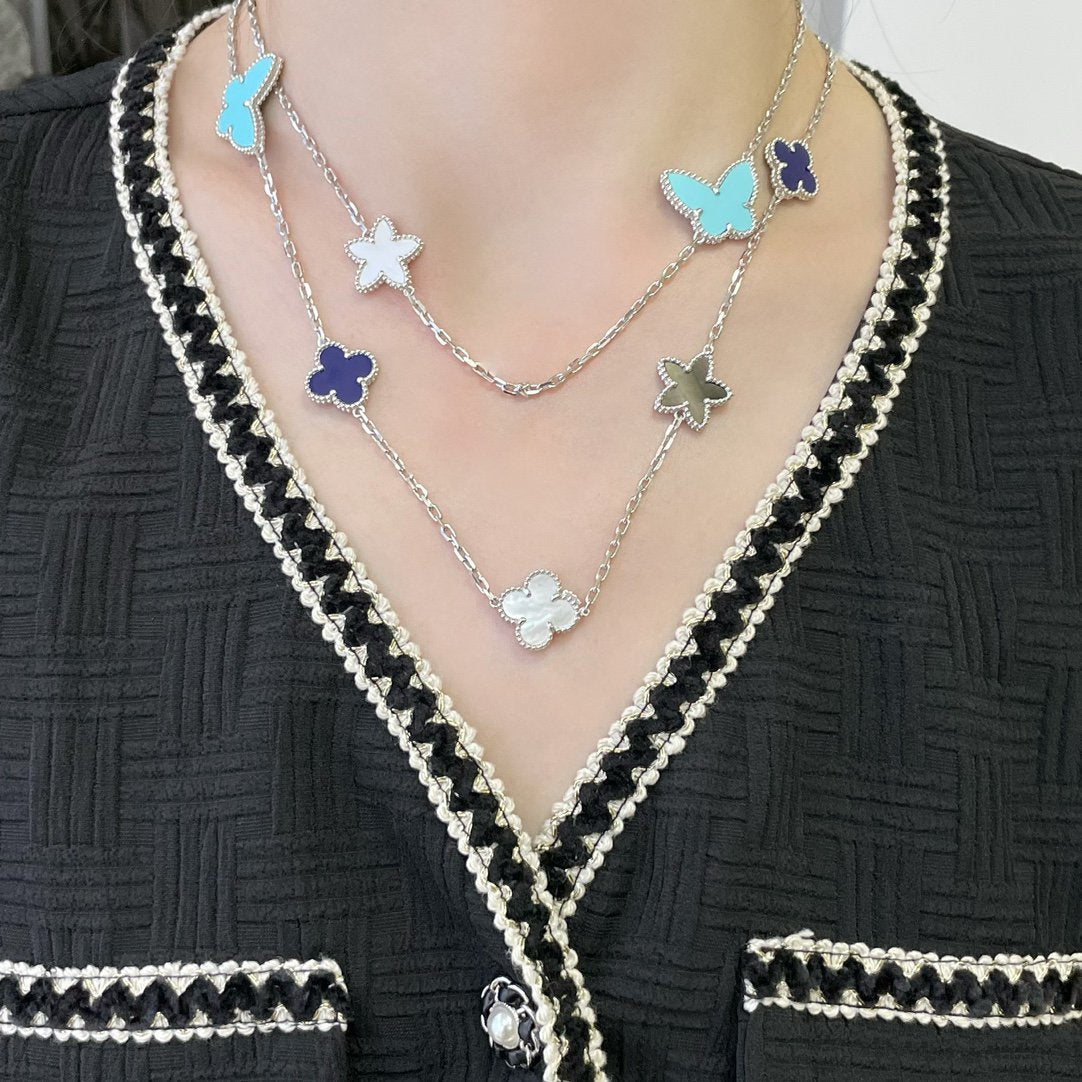 [LUXE]LUCKY CLOVER SILVER 11 MOTIF NECKLACE