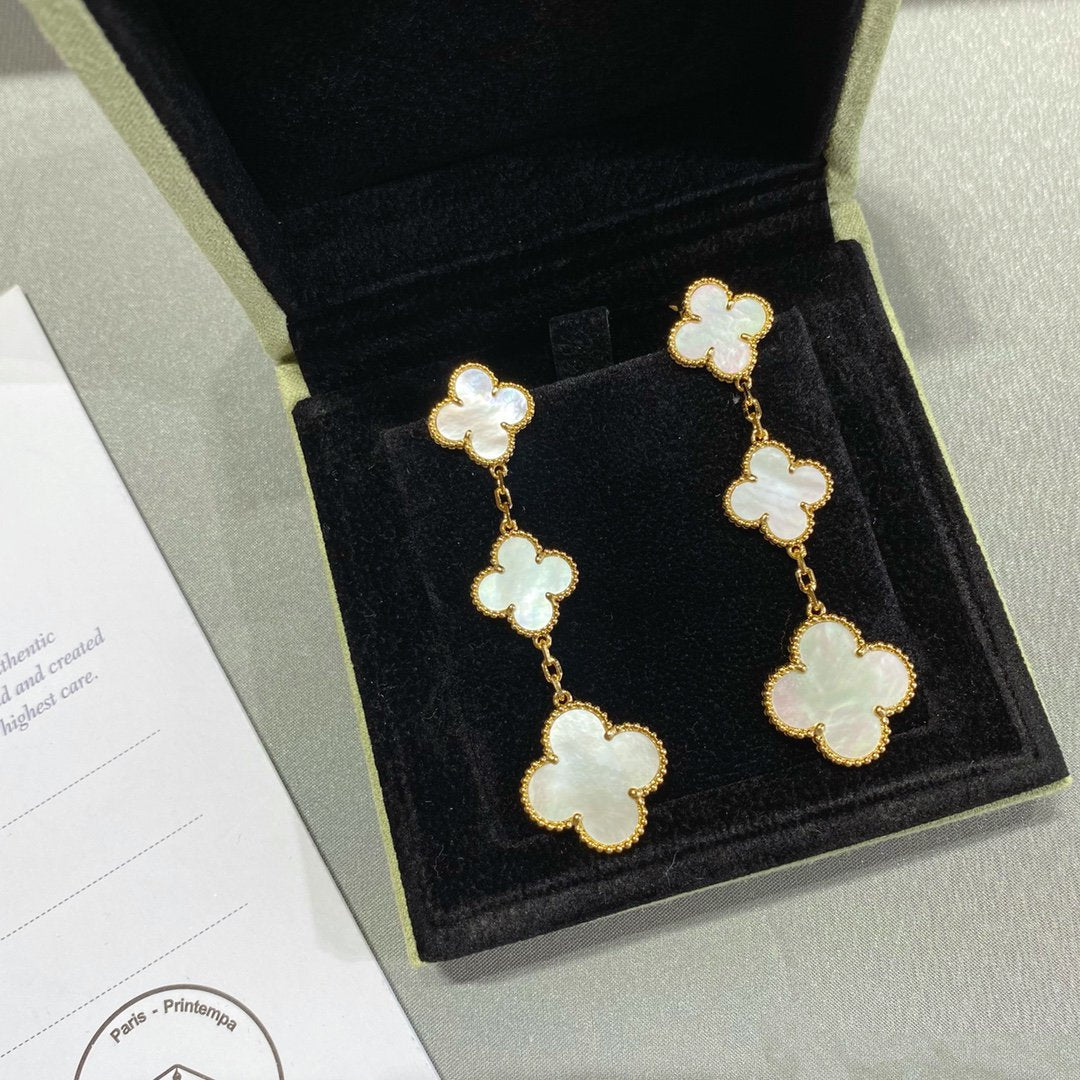 [LUXE]CLOVER MOP 3 MOTIFS GOLD EARRINGS
