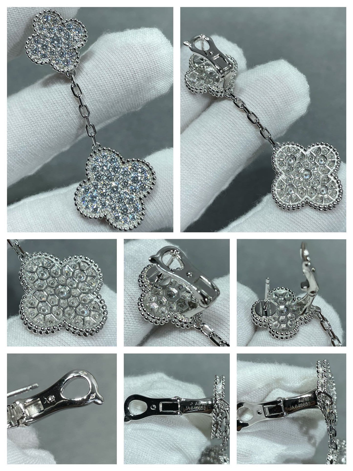 [LUXE]CLOVER 2 MOTIFS DIAMOND PAVED SILVER EARRINGS