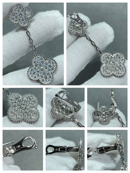 [LUXE]CLOVER 2 MOTIFS DIAMOND PAVED SILVER EARRINGS