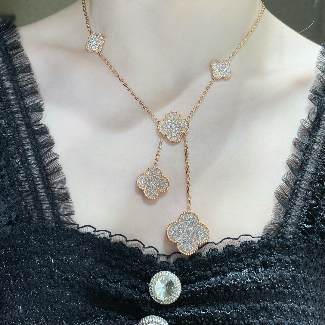 [LUXE]CLOVER 6 MOTIF DIAMOND PAVED NECKLACE