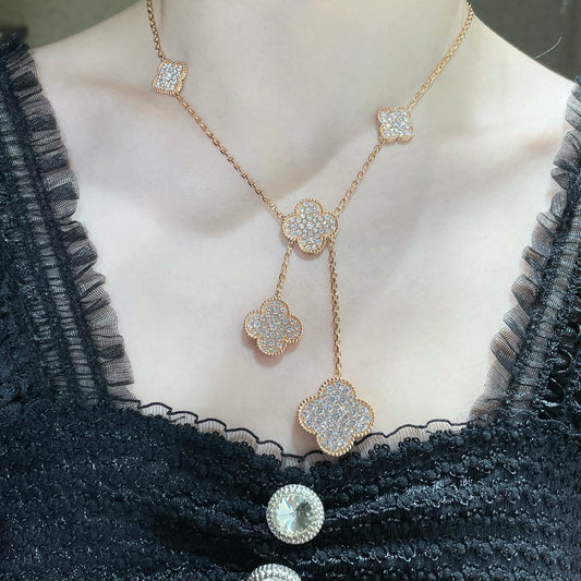 [LUXE]CLOVER 6 MOTIF DIAMOND PAVED NECKLACE