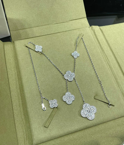 [LUXE]CLOVER 6 MOTIF DIAMOND PAVED NECKLACE