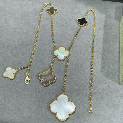[LUXE]CLOVER 6 MOTIF MOP ONYX GOLD NECKLACE