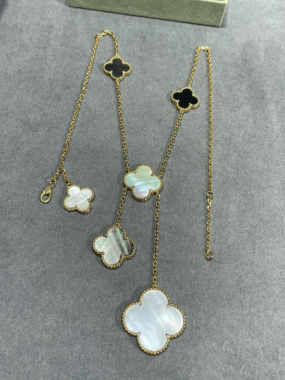 [LUXE]CLOVER 6 MOTIF MOP ONYX GOLD NECKLACE