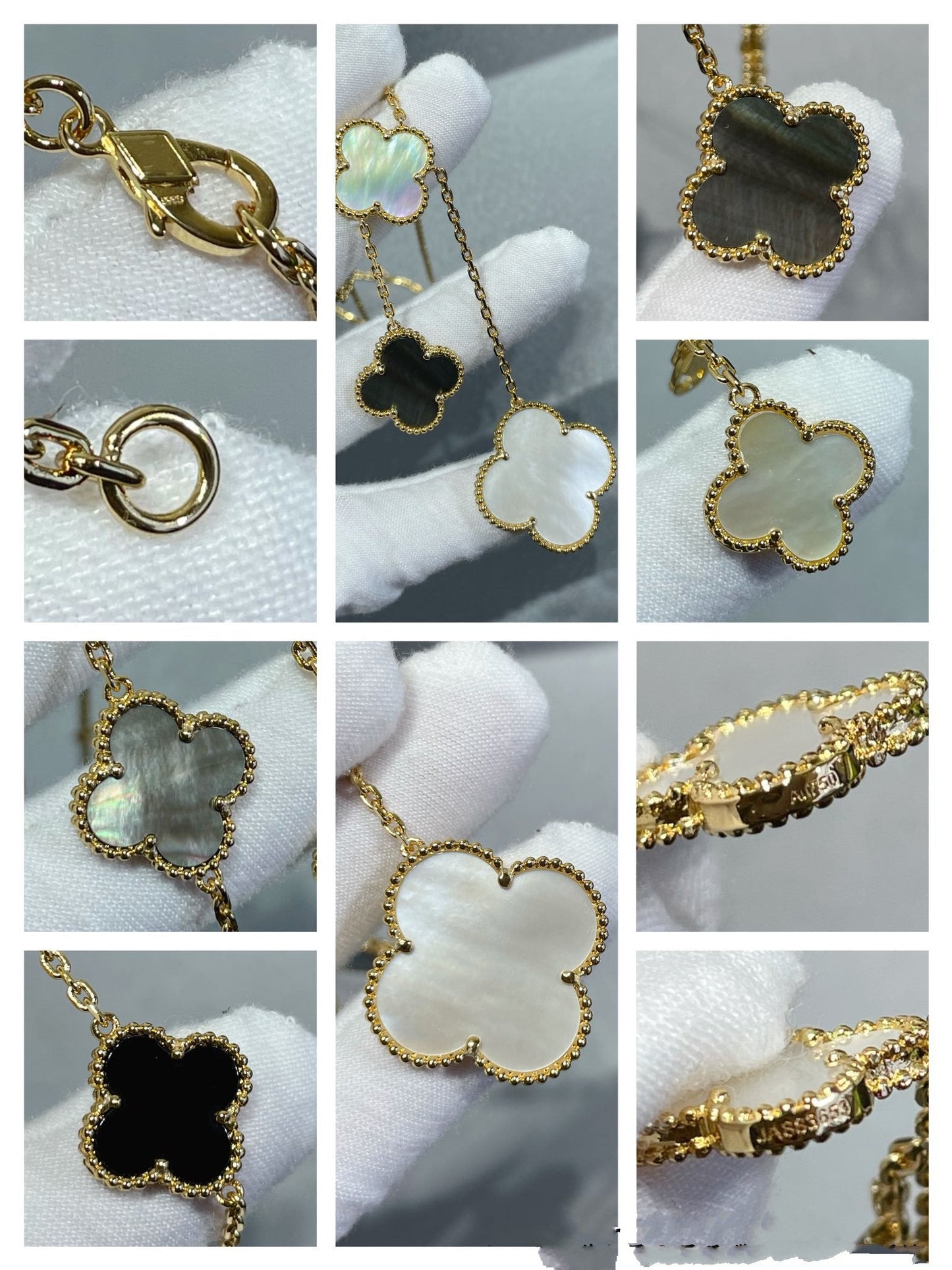 [LUXE]CLOVER 6 MOTIF MOP ONYX GOLD NECKLACE