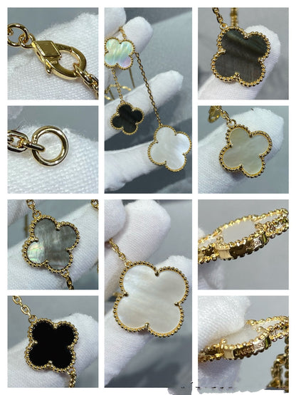 [LUXE]CLOVER 6 MOTIF MOP ONYX GOLD NECKLACE