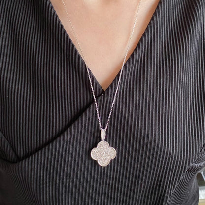 [LUXE]CLOVER 25MM LARGE PEDANT DIAMOND PAVED LONG NECKLACE