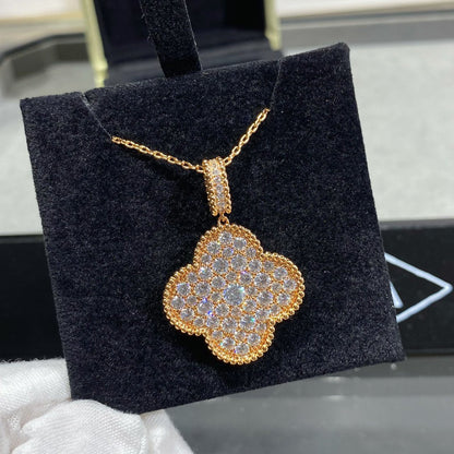 [LUXE]CLOVER 25MM LARGE PEDANT DIAMOND PAVED LONG NECKLACE