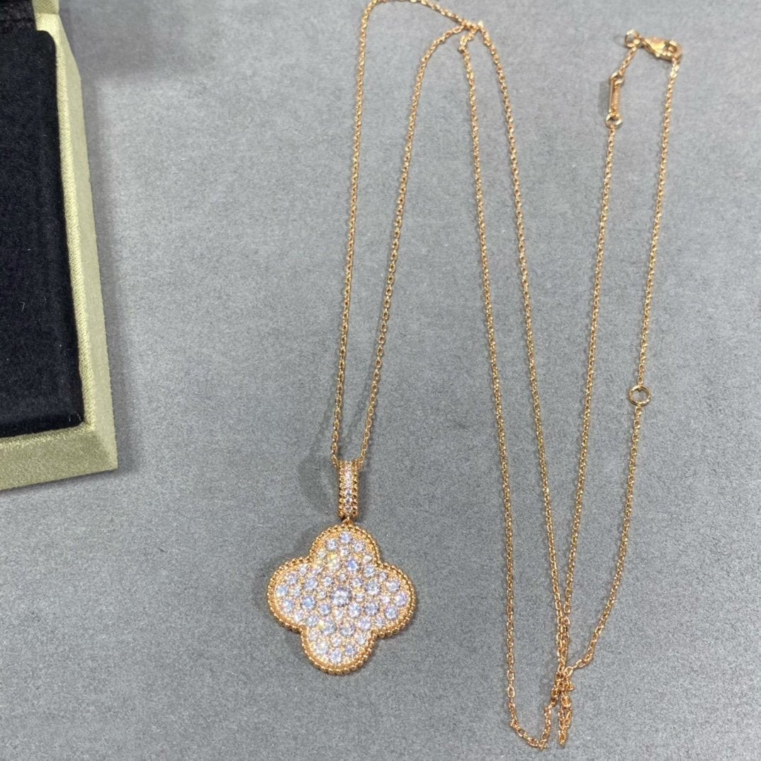 [LUXE]CLOVER 25MM LARGE PEDANT DIAMOND PAVED LONG NECKLACE