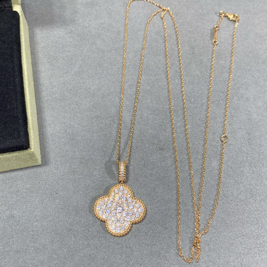 [LUXE]CLOVER 25MM LARGE PEDANT DIAMOND PAVED LONG NECKLACE