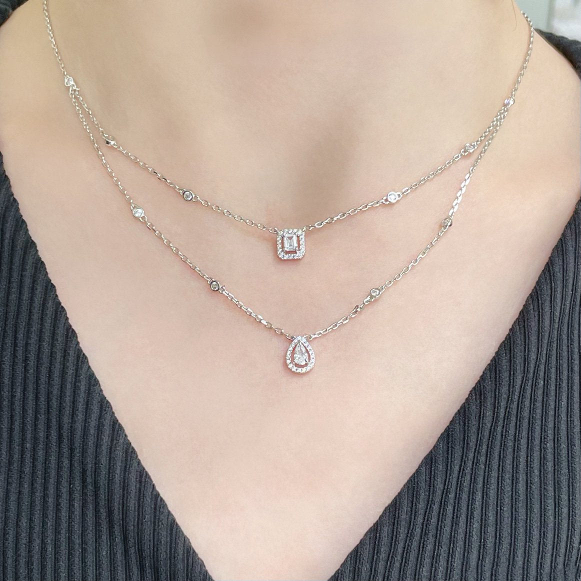 [LUXE]MY TWIN 2 ROW DIAMOND NECKLACE