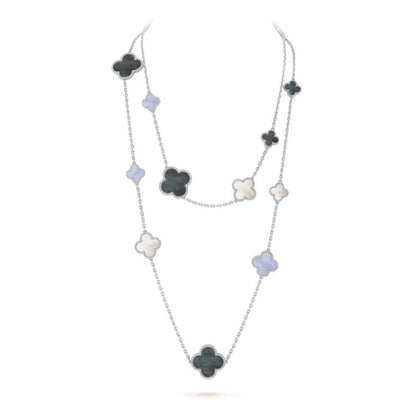 [LUXE]CLOVER 16 MOTIF CHALCEDONY MOP SILVER NECKLACE