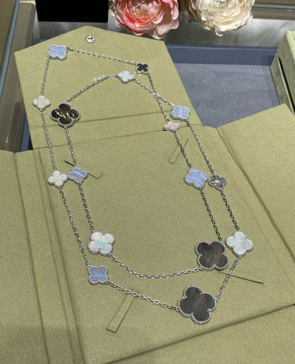 [LUXE]CLOVER 16 MOTIF CHALCEDONY MOP SILVER NECKLACE