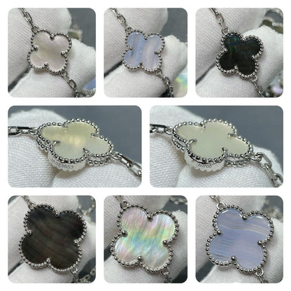 [LUXE]CLOVER 16 MOTIF CHALCEDONY MOP SILVER NECKLACE