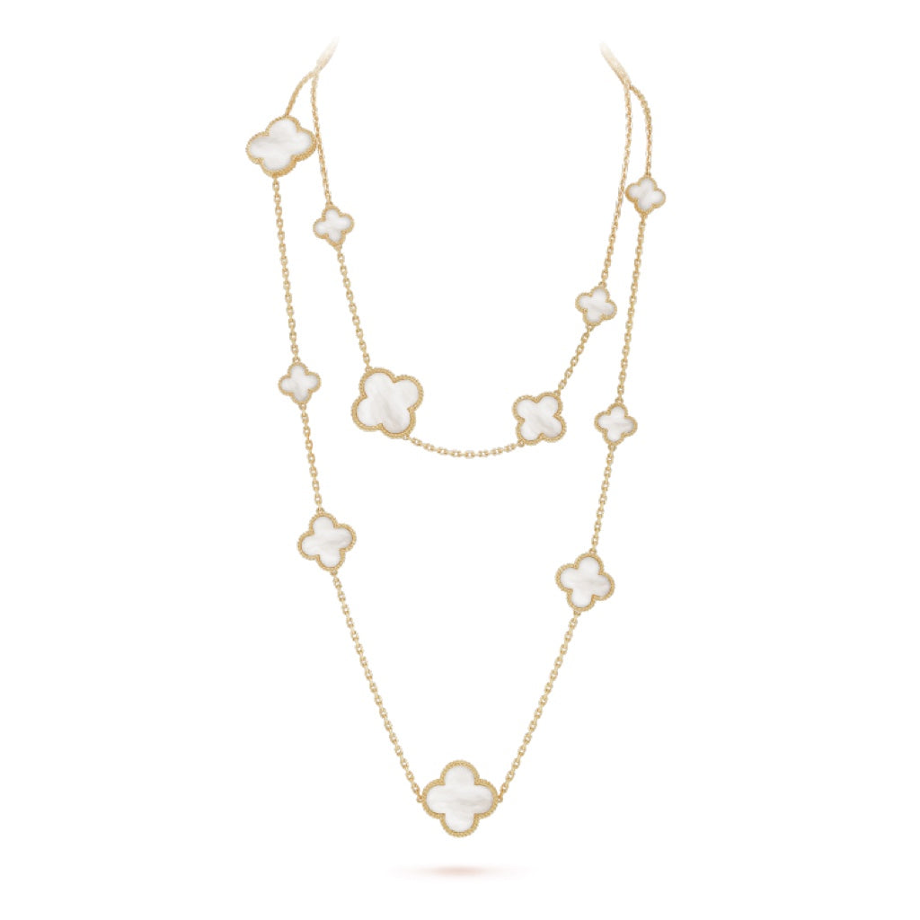 [LUXE]CLOVER 16 MOTIF WHITE MOP GOLD NECKLACE