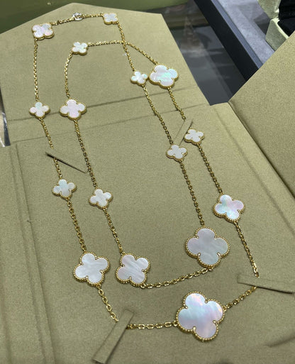 [LUXE]CLOVER 16 MOTIF WHITE MOP GOLD NECKLACE