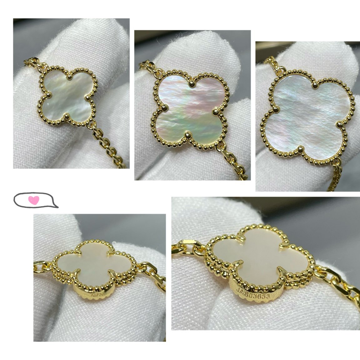 [LUXE]CLOVER 16 MOTIF WHITE MOP GOLD NECKLACE