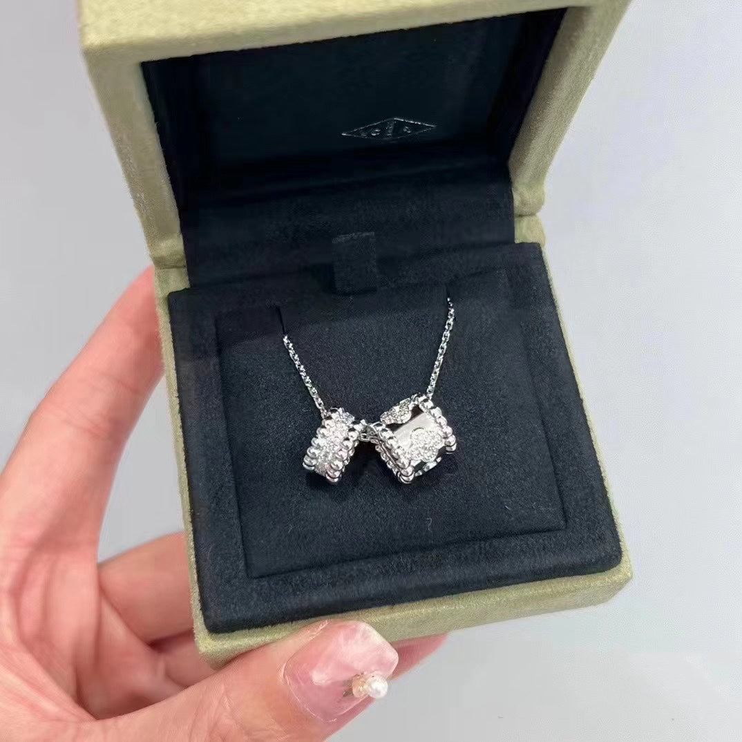 [LUXE]PERLEE DOUBLE PENDANT SILVER DIAMOND NECKLACE