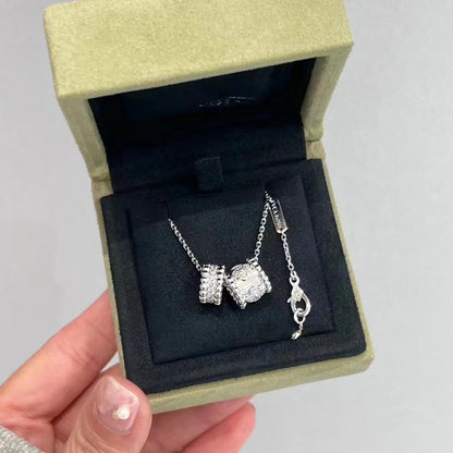 [LUXE]PERLEE DOUBLE PENDANT SILVER DIAMOND NECKLACE