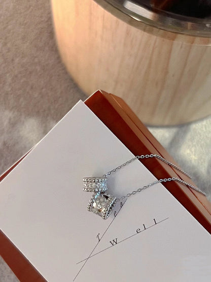 [LUXE]PERLEE DOUBLE PENDANT SILVER DIAMOND NECKLACE