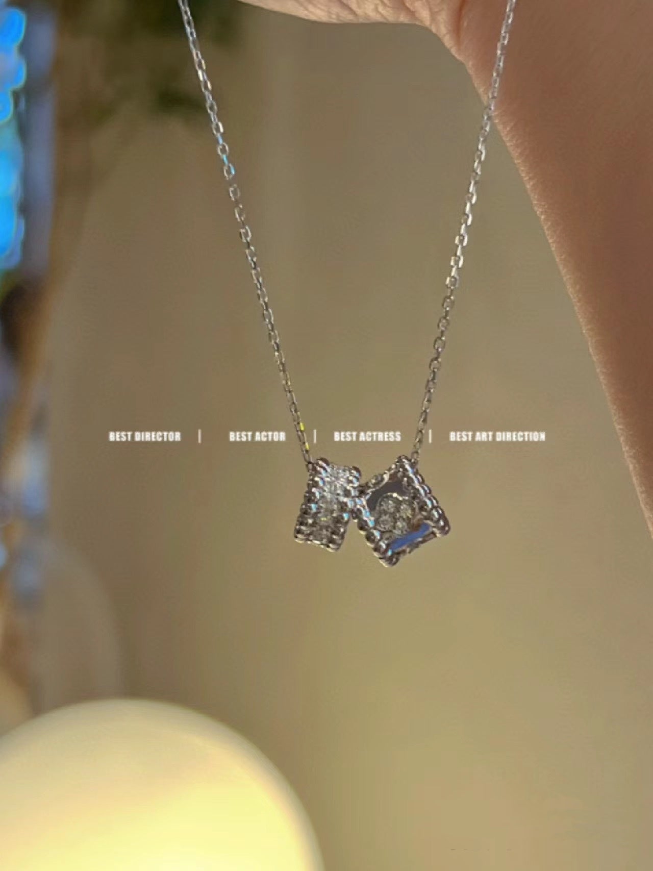 [LUXE]PERLEE DOUBLE PENDANT SILVER DIAMOND NECKLACE
