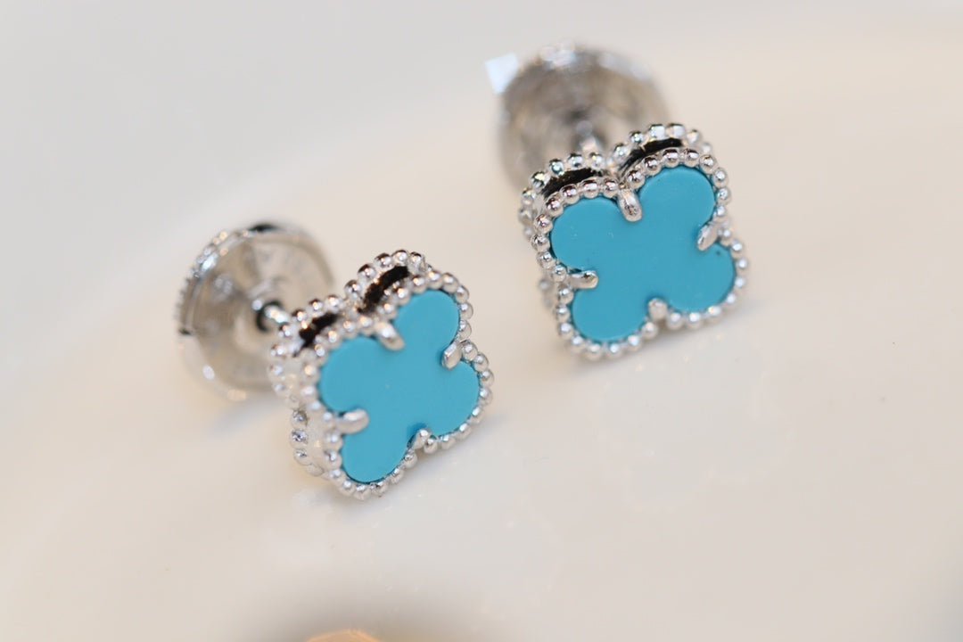 [LUXE]CLOVER MINI TURQUOISE SILVER STUD EARRINGS