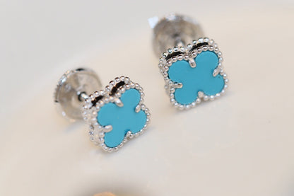 [LUXE]CLOVER MINI TURQUOISE SILVER STUD EARRINGS