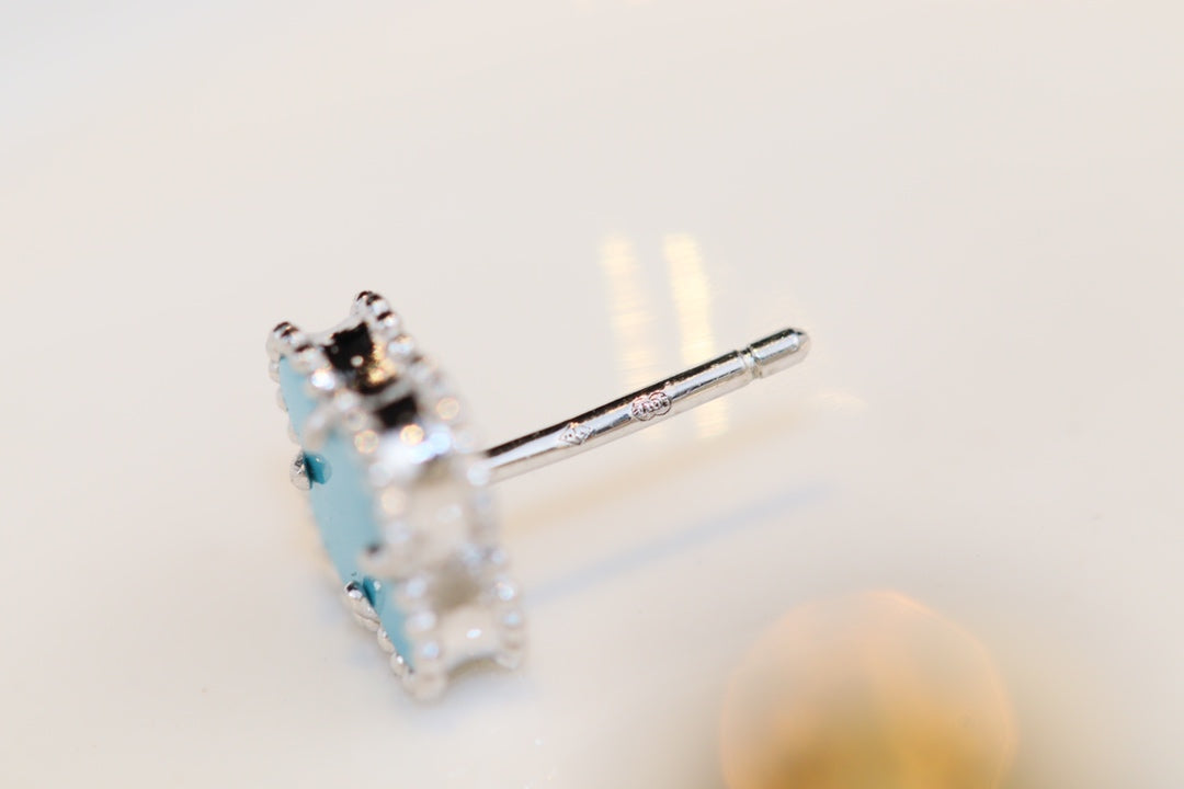 [LUXE]CLOVER MINI TURQUOISE SILVER STUD EARRINGS