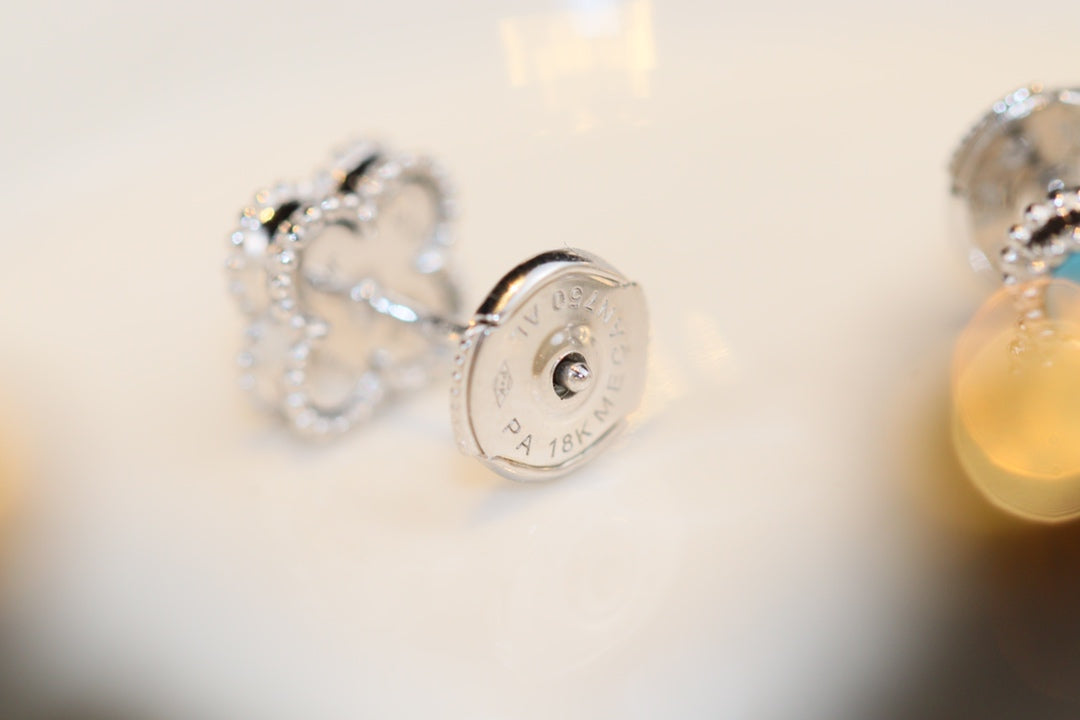 [LUXE]CLOVER MINI TURQUOISE SILVER STUD EARRINGS