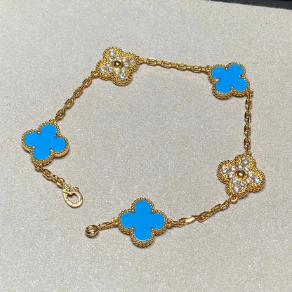 [LUXE] CLOVER 5 MOTIF BLUE AGATE BRACELET COLLECTION