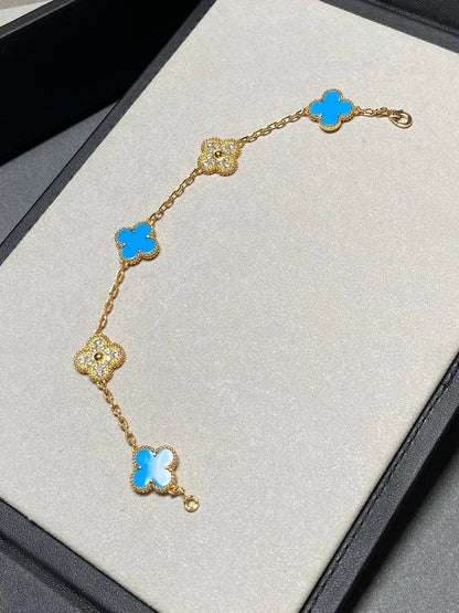 [LUXE] CLOVER 5 MOTIF BLUE AGATE BRACELET COLLECTION