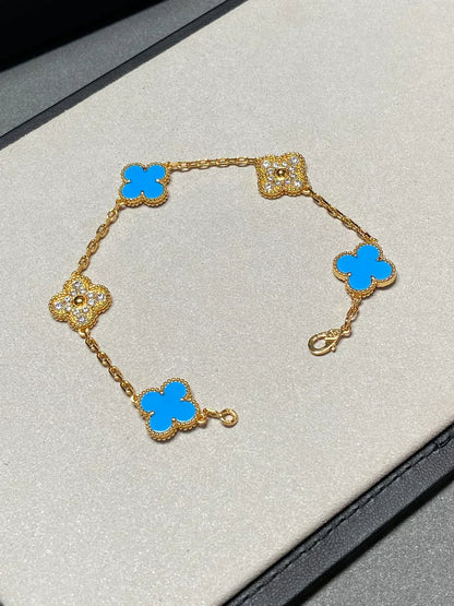 [LUXE] CLOVER 5 MOTIF BLUE AGATE BRACELET COLLECTION