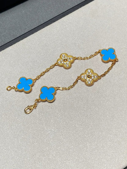 [LUXE] CLOVER 5 MOTIF BLUE AGATE BRACELET COLLECTION