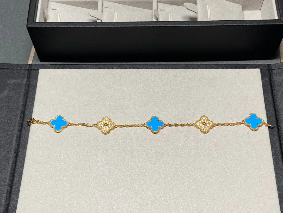 [LUXE] CLOVER 5 MOTIF BLUE AGATE BRACELET COLLECTION