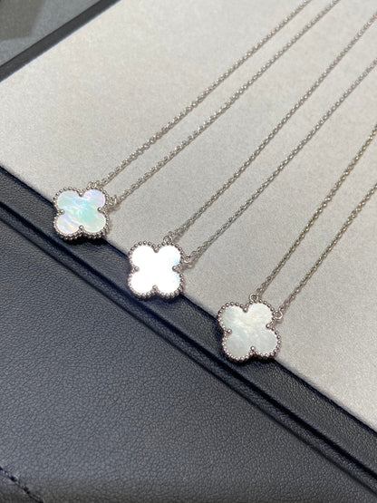 [LUXE]CLOVER MEDIUM SILVER WHITE MOP NECKLACE